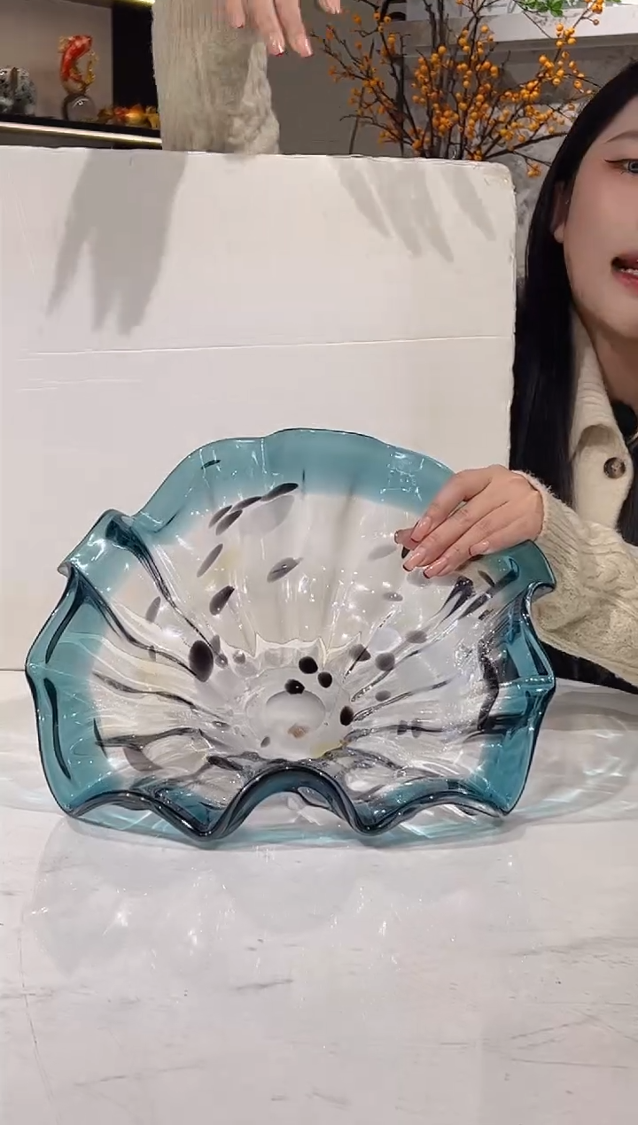 【闪购商品】琉璃蓝色荷叶小果盘