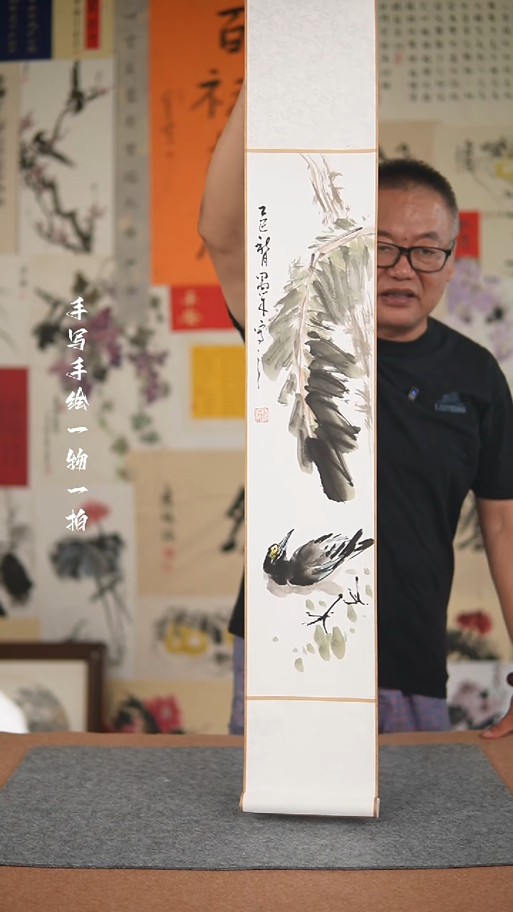 国画手绘-17*110卷轴花鸟