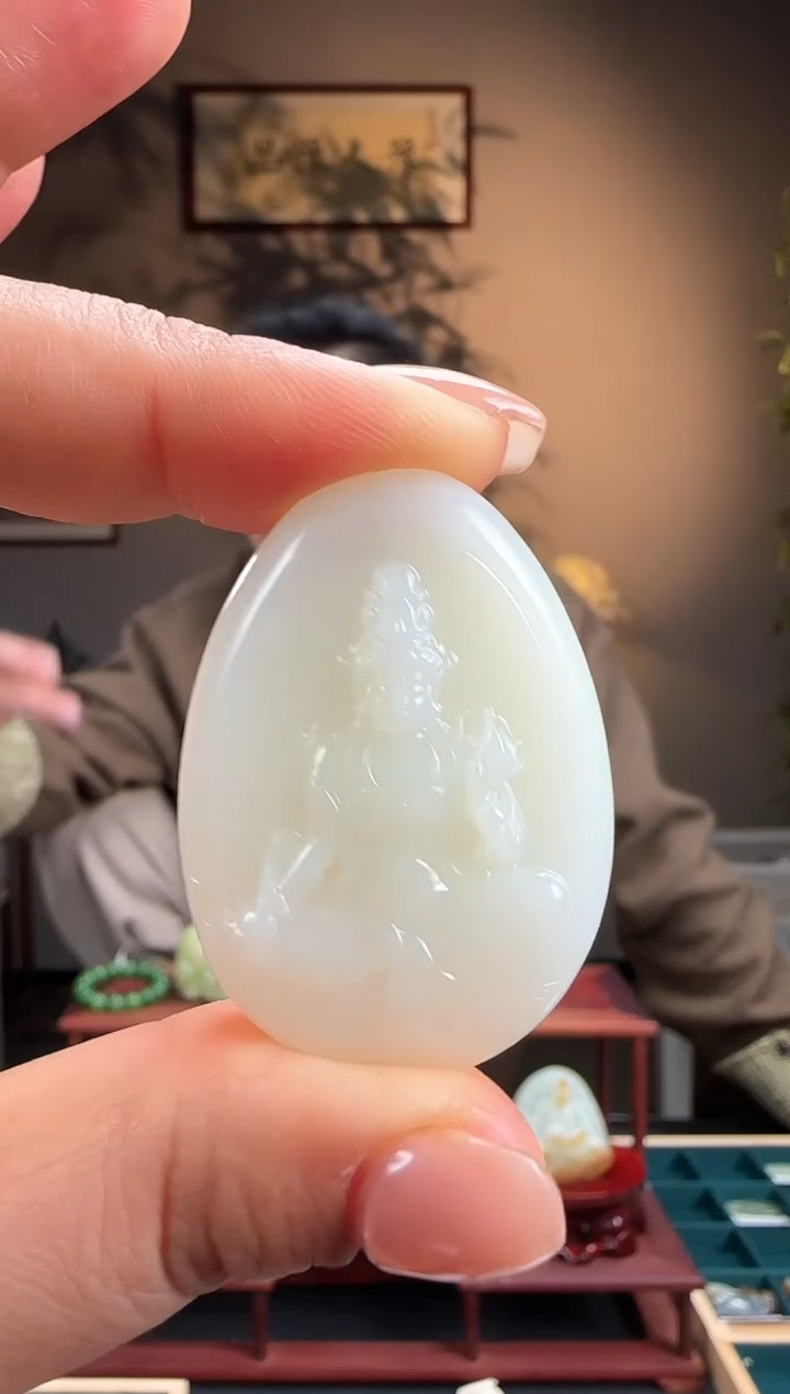 【闪购商品】和田玉吊坠未镶嵌羊脂白玉观音j2223