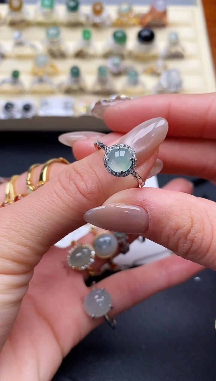 【闪购商品】翡翠戒指银S925镶嵌缅甸翡翠2   2+8