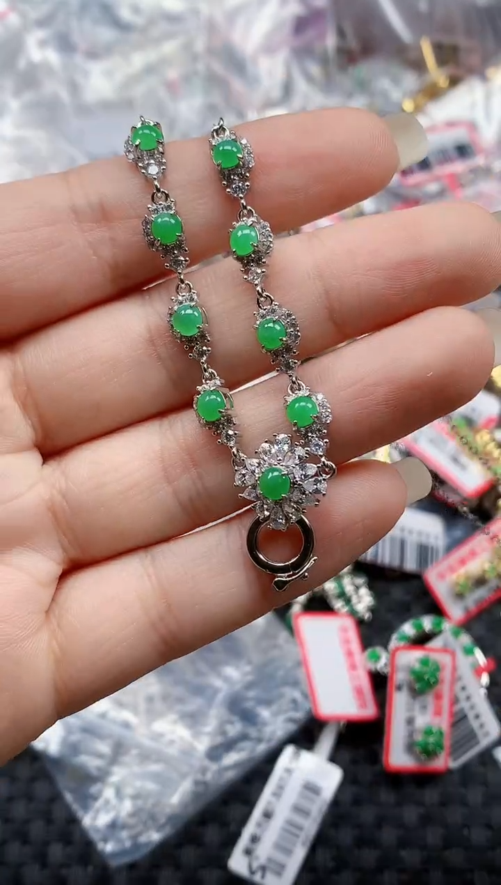 银S925镶嵌戒指翡翠天然A货缅甸翡翠