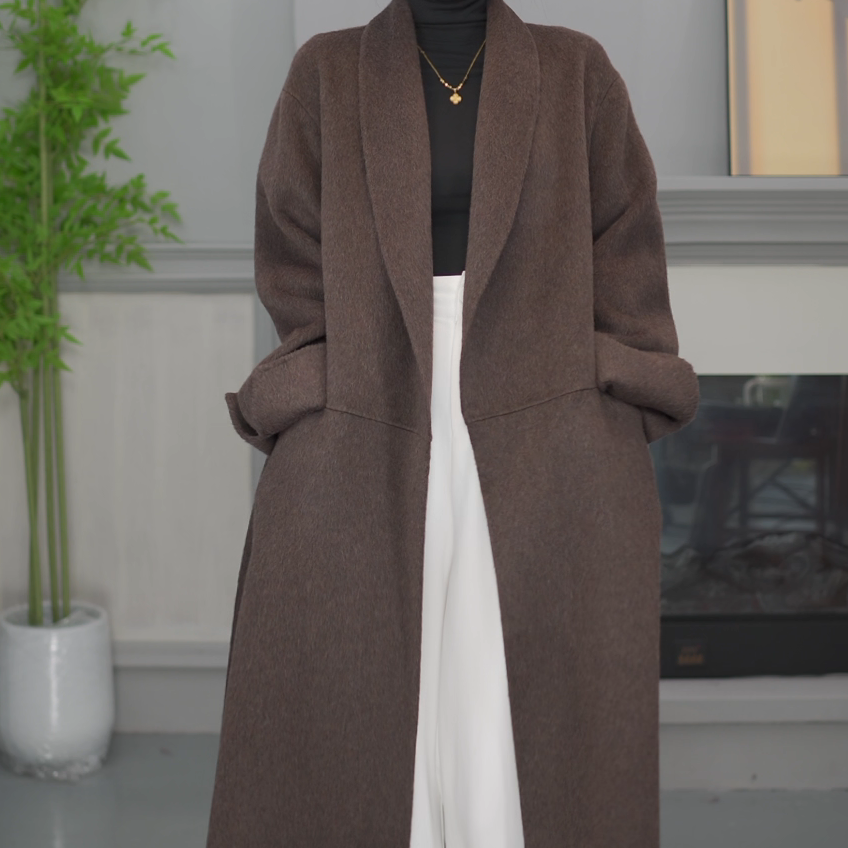 CH-618青果领双面100初剪羊毛大衣气质时尚女式大衣宽松加厚百搭