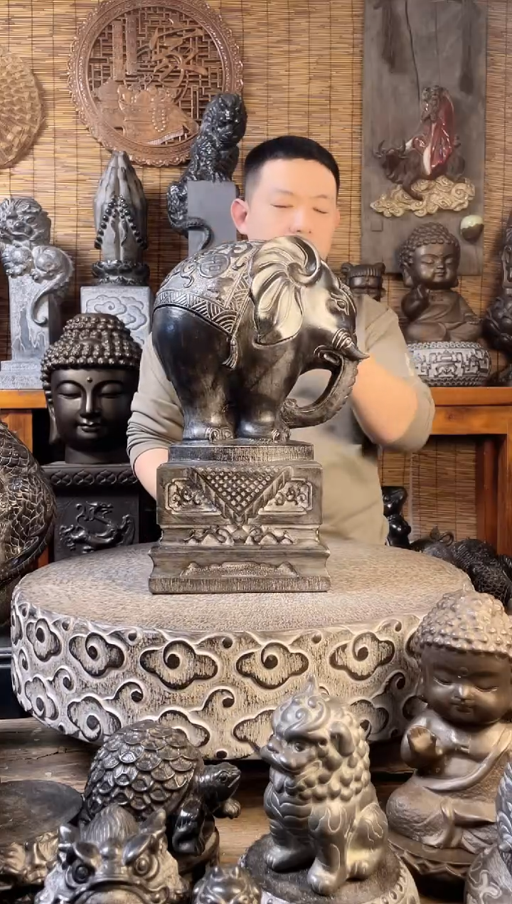 【闪购商品】42象墩一对天然青石雕刻