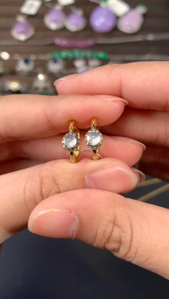 【闪购商品】翡翠耳饰18K金镶嵌A694|(多样性发货）拍一发一