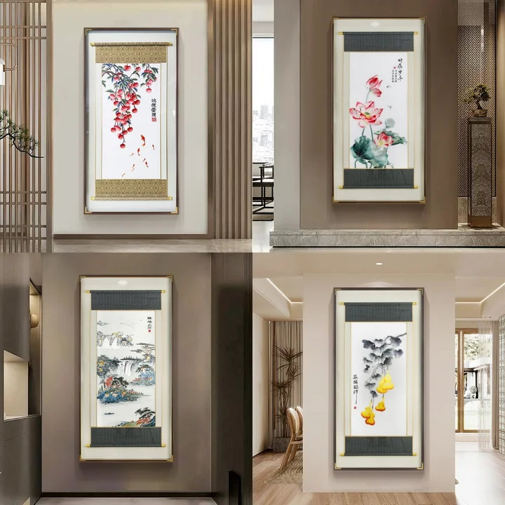 【苏绣坊-苏绣卷轴集合】新中式走廊玄关挂画2025最新款高级感