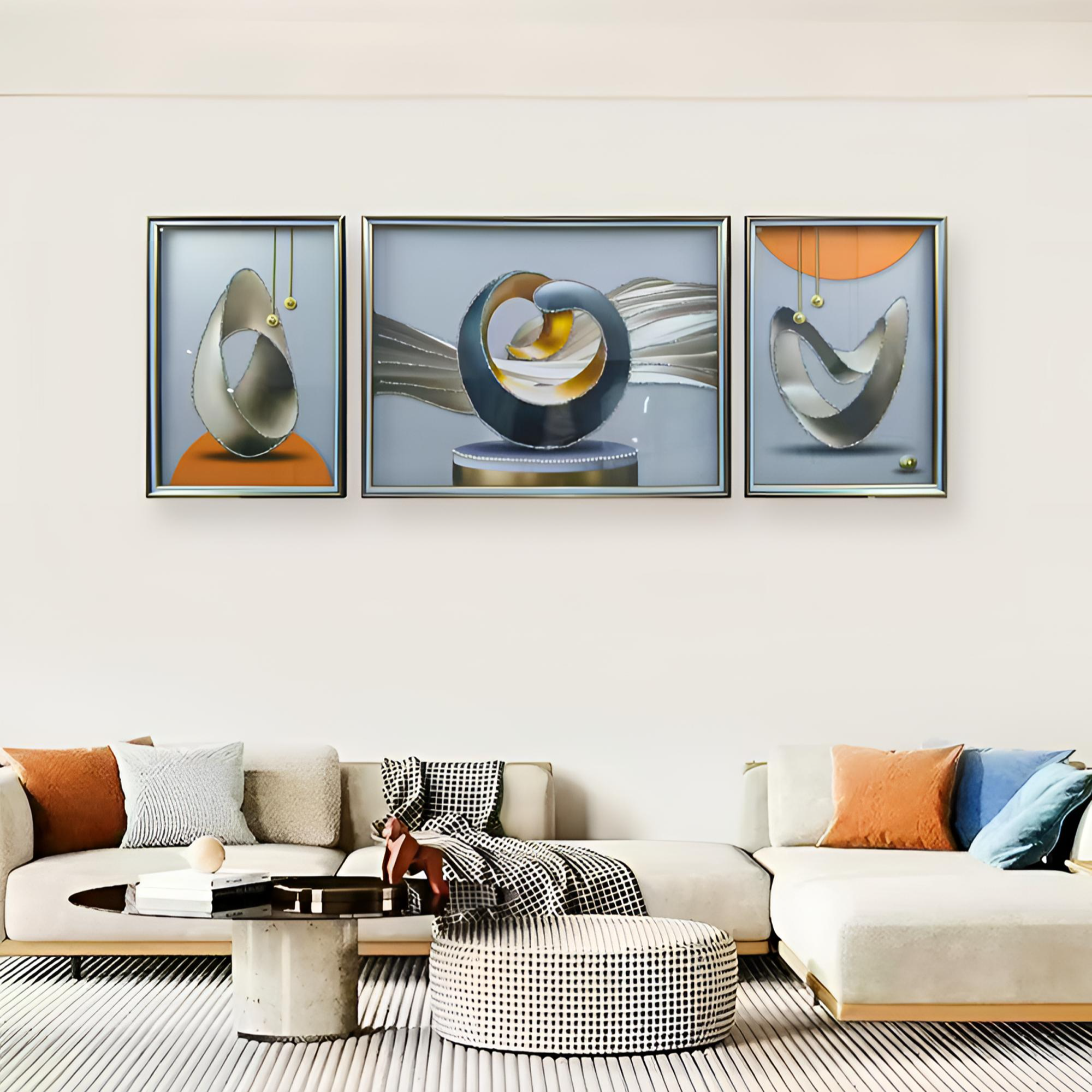 钢化玻璃【筑梦空间】客厅沙发背景墙免打孔客厅现代画装饰画挂画