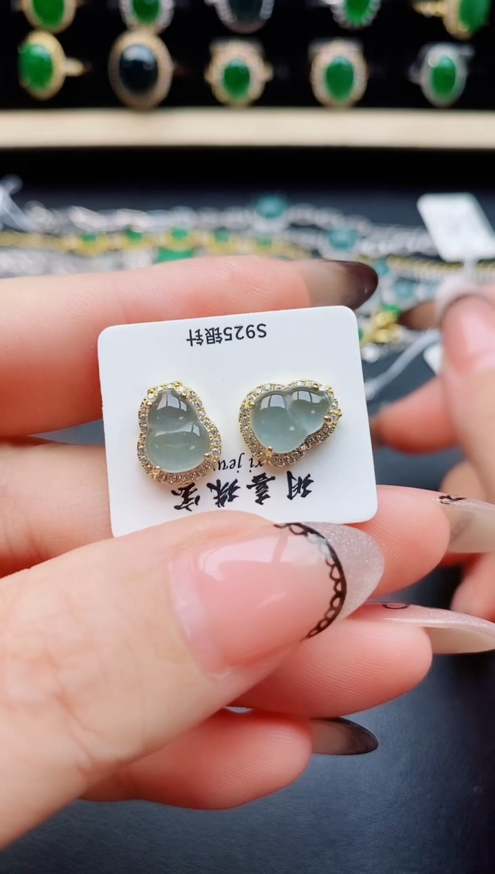 翡翠银S925镶嵌耳饰50805
