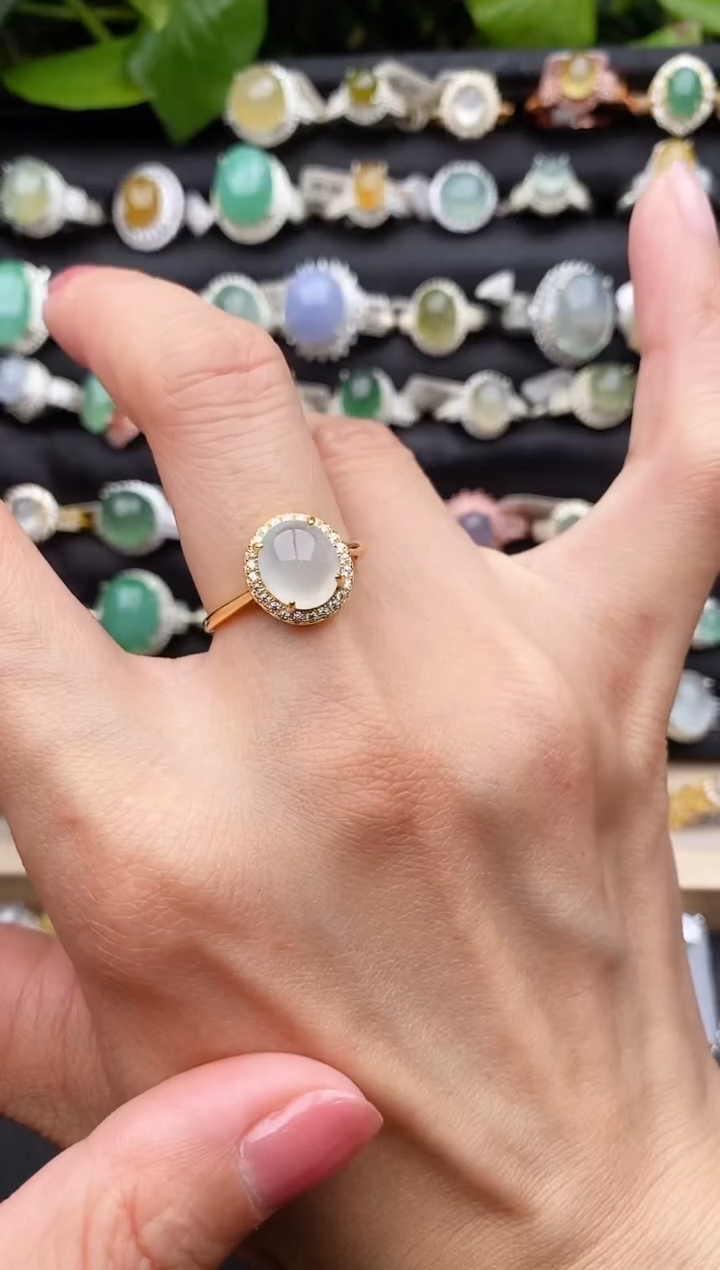 【闪购商品】翡翠戒指银S925镶嵌缅甸天然A货翡翠11  10-10