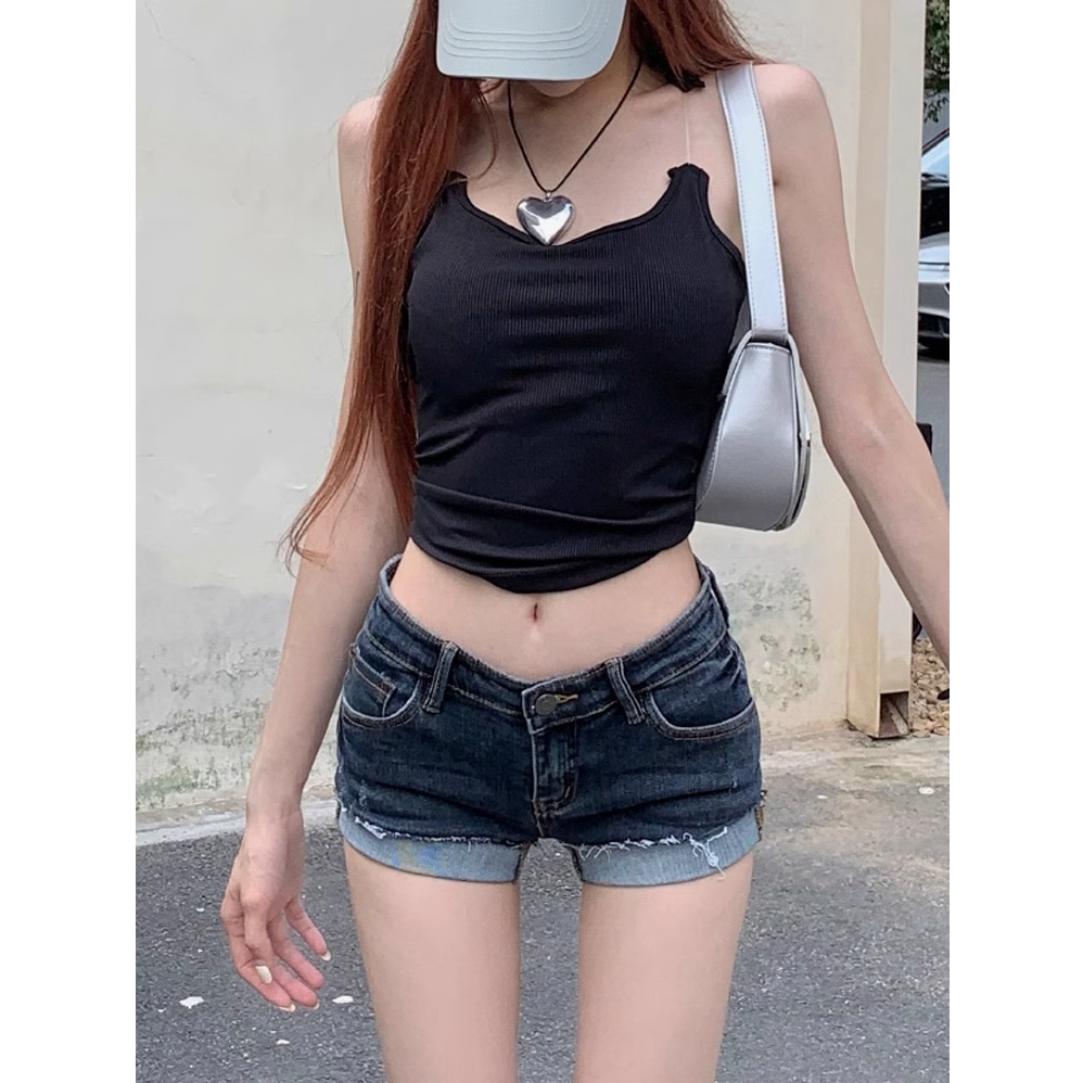 【现货+运费险】美式辣妹蓝色牛仔超短裤女夏季性感低腰卷边裤子