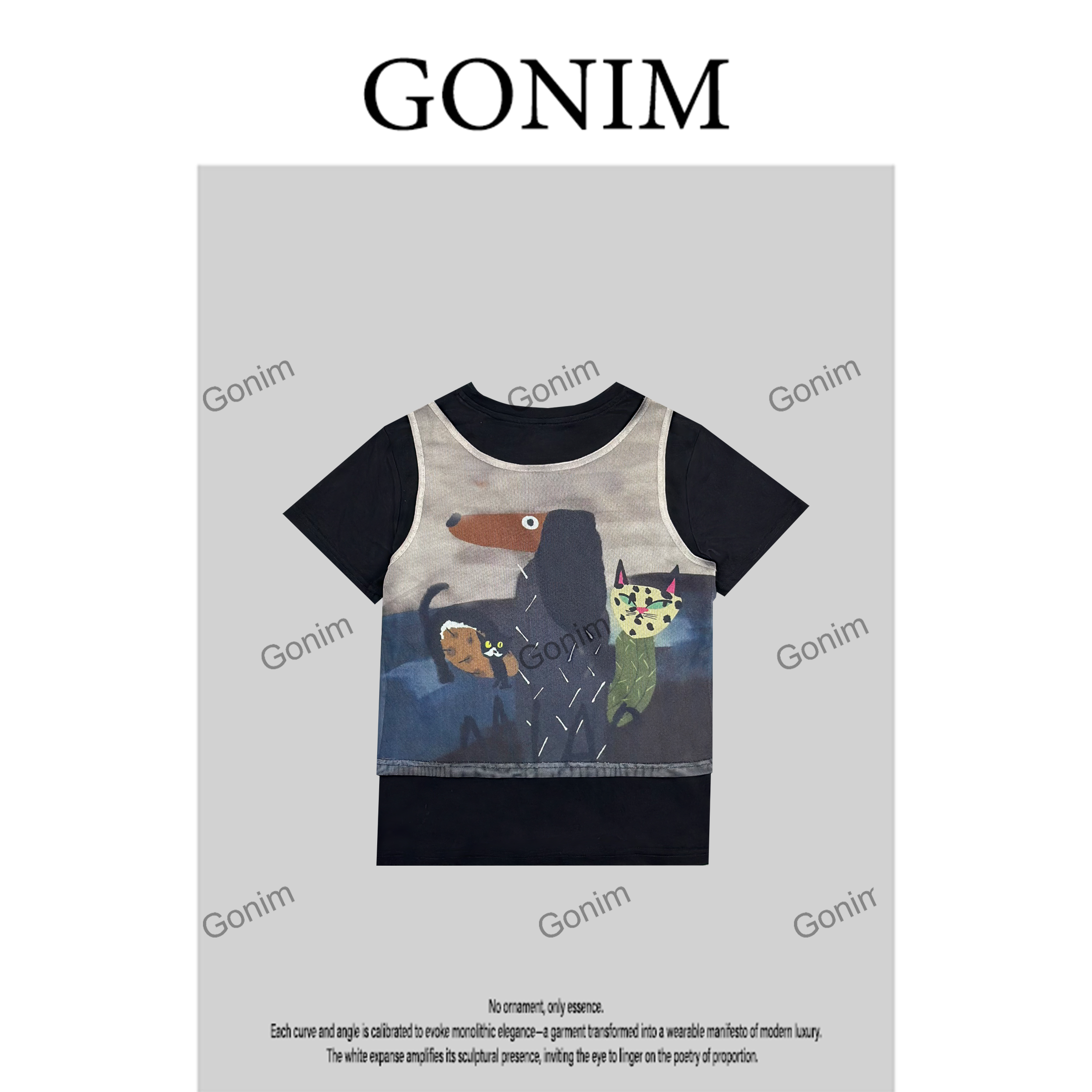 Gonim·“梵高意境”2025夏新款显瘦假两件时尚设计感气质百搭上衣女
