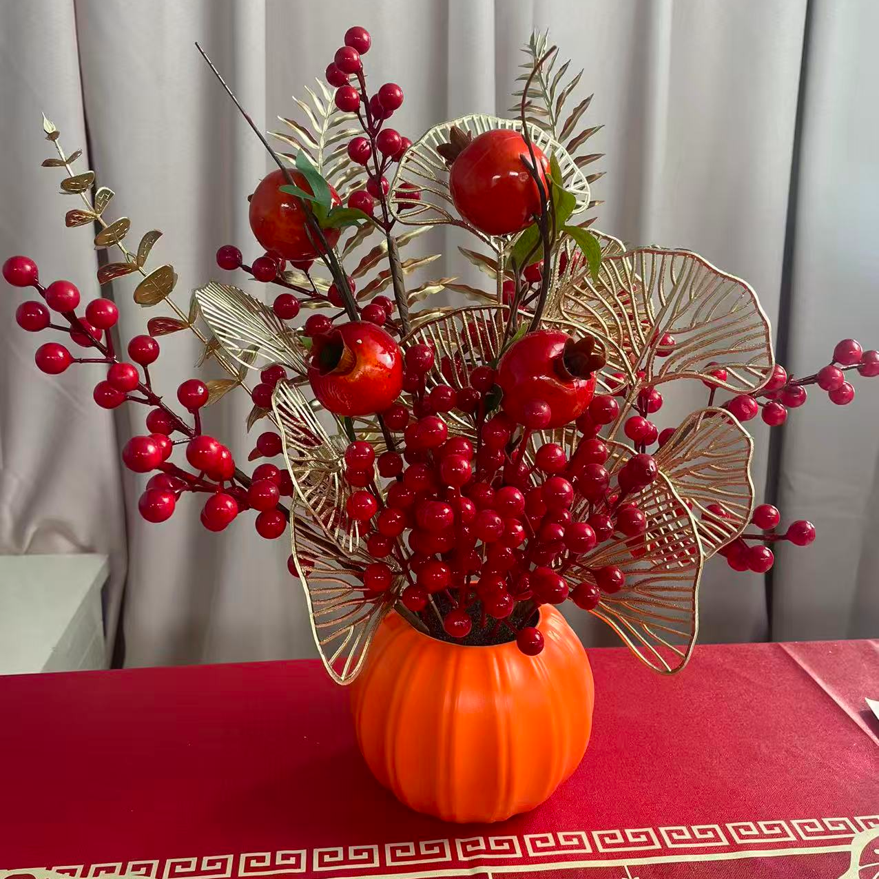 乔迁新年石榴浆果客厅电视柜玄关仿真花卉花艺摆件清仓南瓜