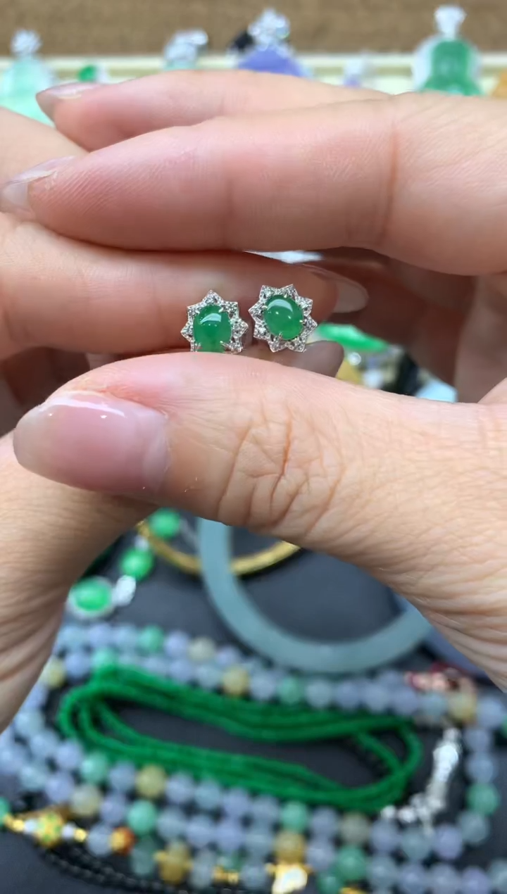 【闪购商品】翡翠耳饰18K金镶嵌175-中国好珍宝