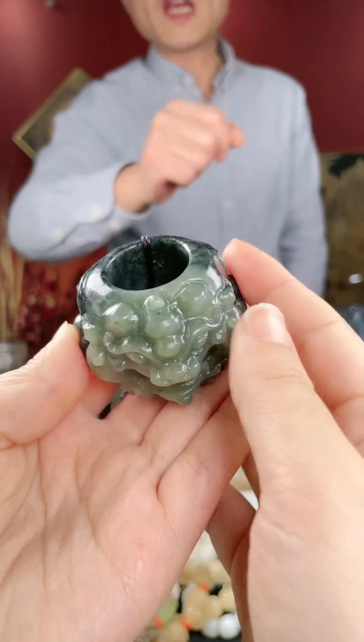 【闪购商品】和田玉戒指未镶嵌青花兽面扳指