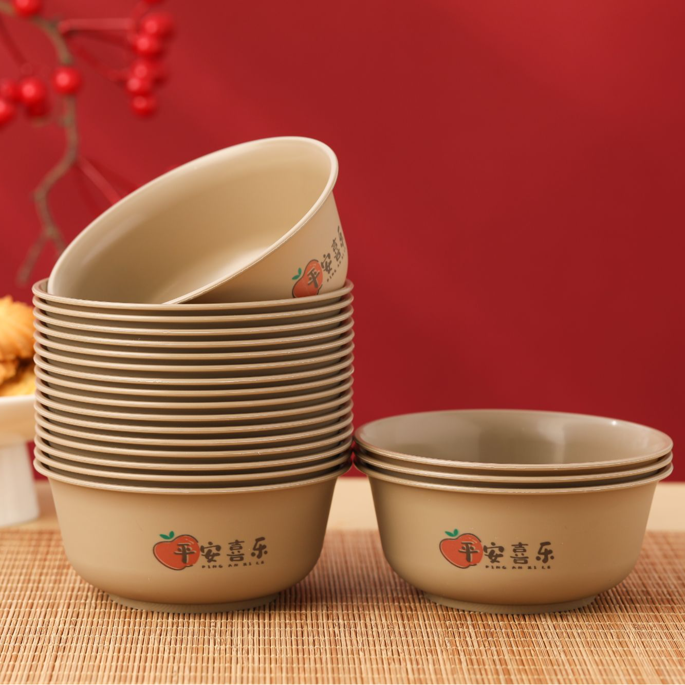 稻壳一次性碗酒席餐具加硬耐高温家用一次性餐碗一次性碗筷加厚