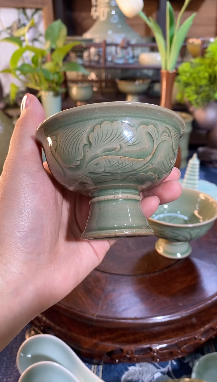 【闪购商品】900058"内外双刻  高足杯1只鱼