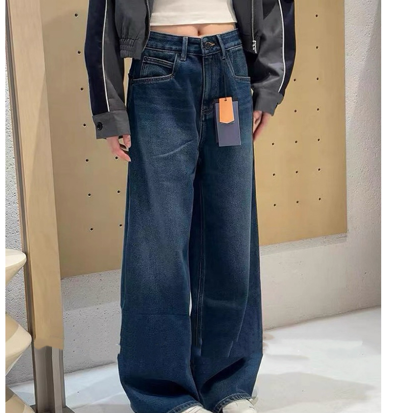 SU【352】代G  愫伟  2025冬新款蓝色特绒高腰宽松显瘦弯刀裤