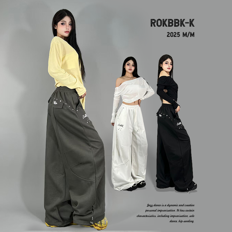 ROKBBK-K布韩街舞潮牌铆钉辣妹修饰腿型个性百搭休闲裤女爵士舞