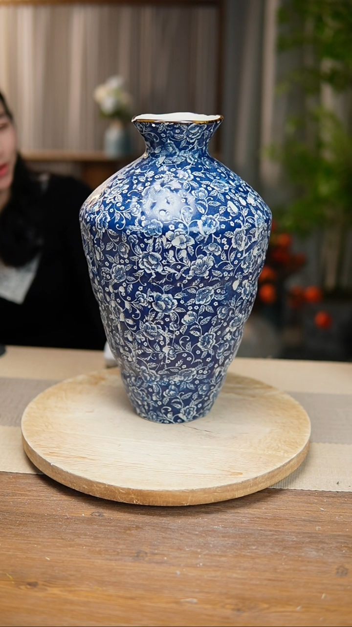 【闪购商品】陶瓷花器青花瓷芙蓉花高脚瑕疵