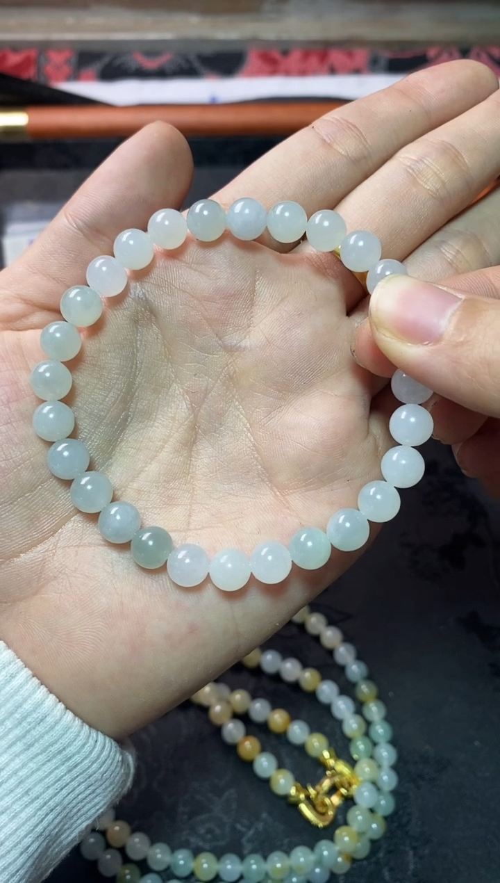 未镶嵌定制翡翠冰种起胶白月光手串卡7