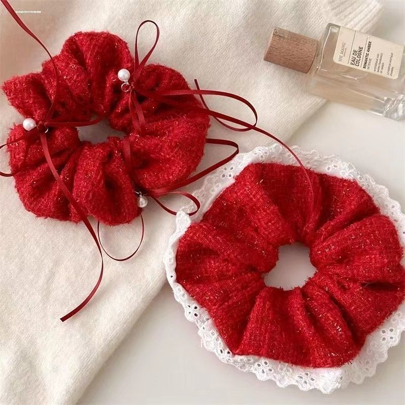 【晚茉饰品】2025新年红色大肠发圈女 秋冬针织头花日韩风头饰发绳