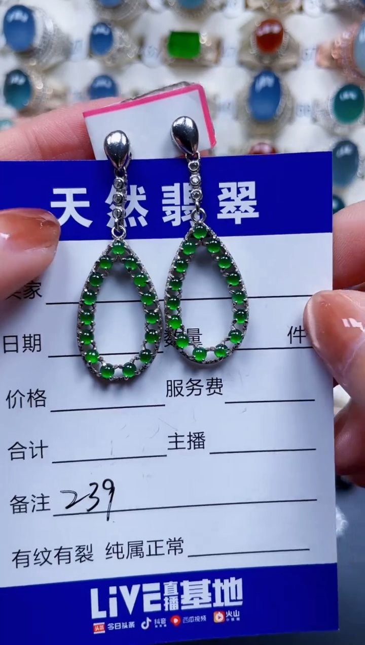 银S925镶嵌翡翠耳饰239