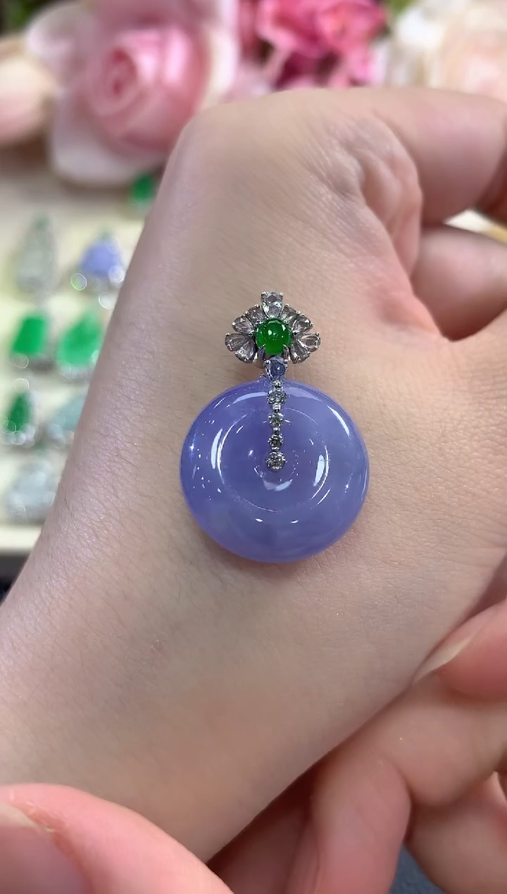 吊坠(不含链)18K金镶嵌翡翠b120 紫货有色差