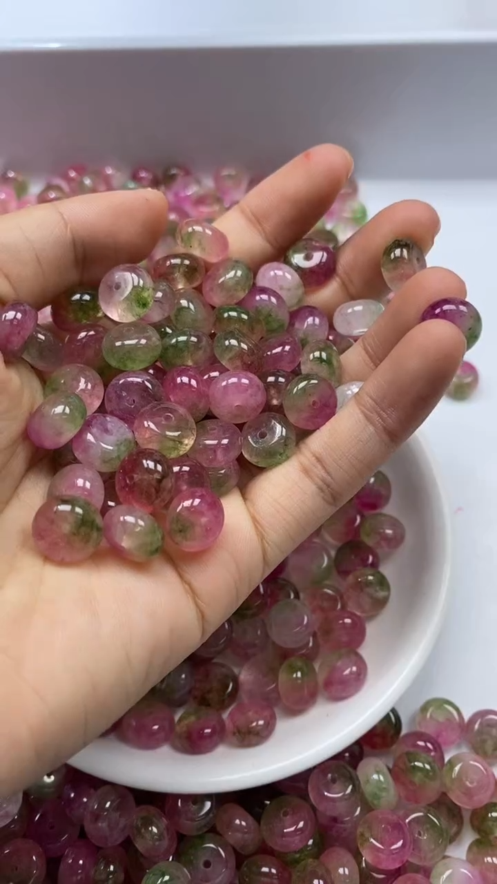 颈饰未镶嵌水晶W3146-西瓜碧玺算盘10*6mm*10颗