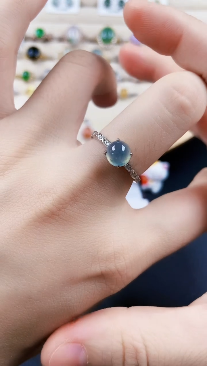 翡翠戒指银S925镶嵌45689