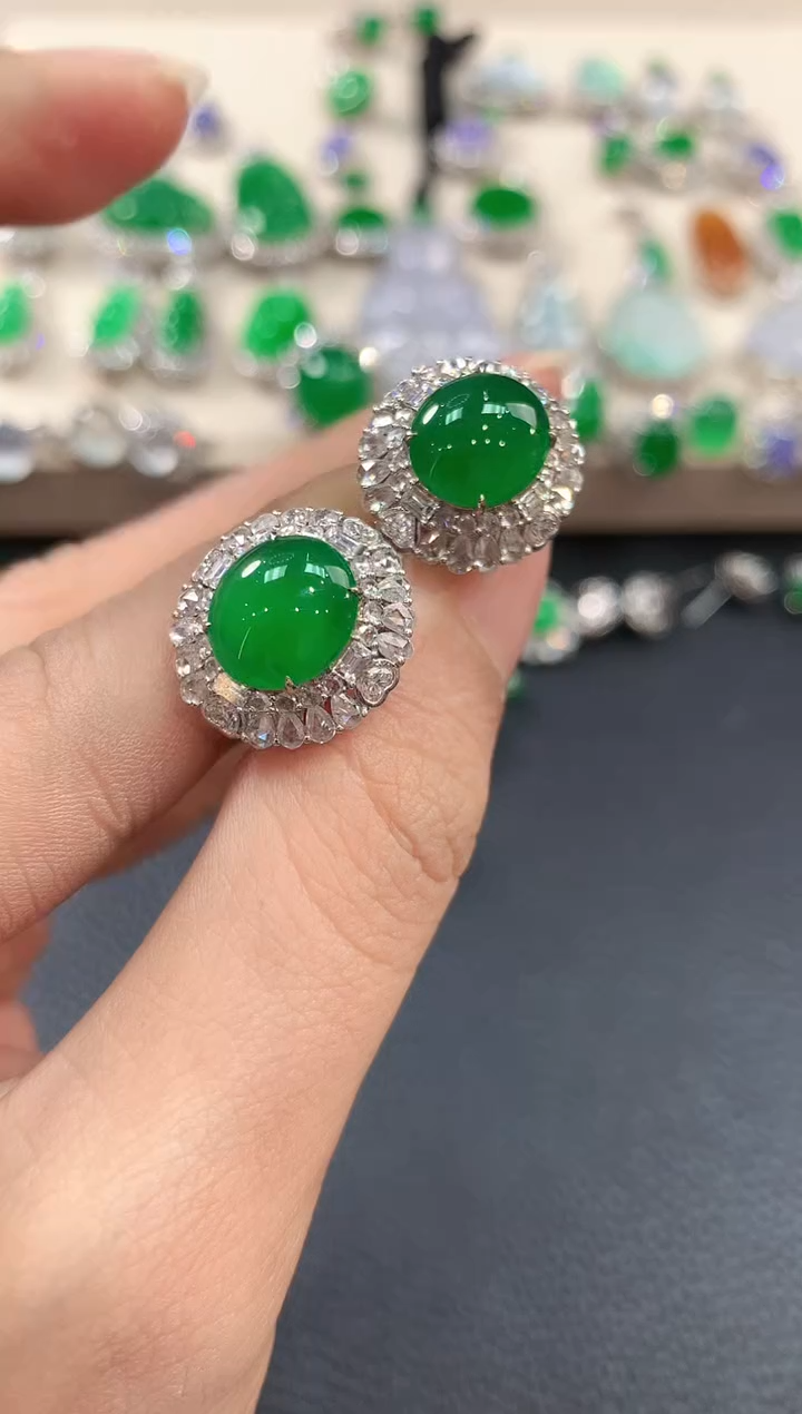 【闪购商品】翡翠耳饰18K金镶嵌m53       