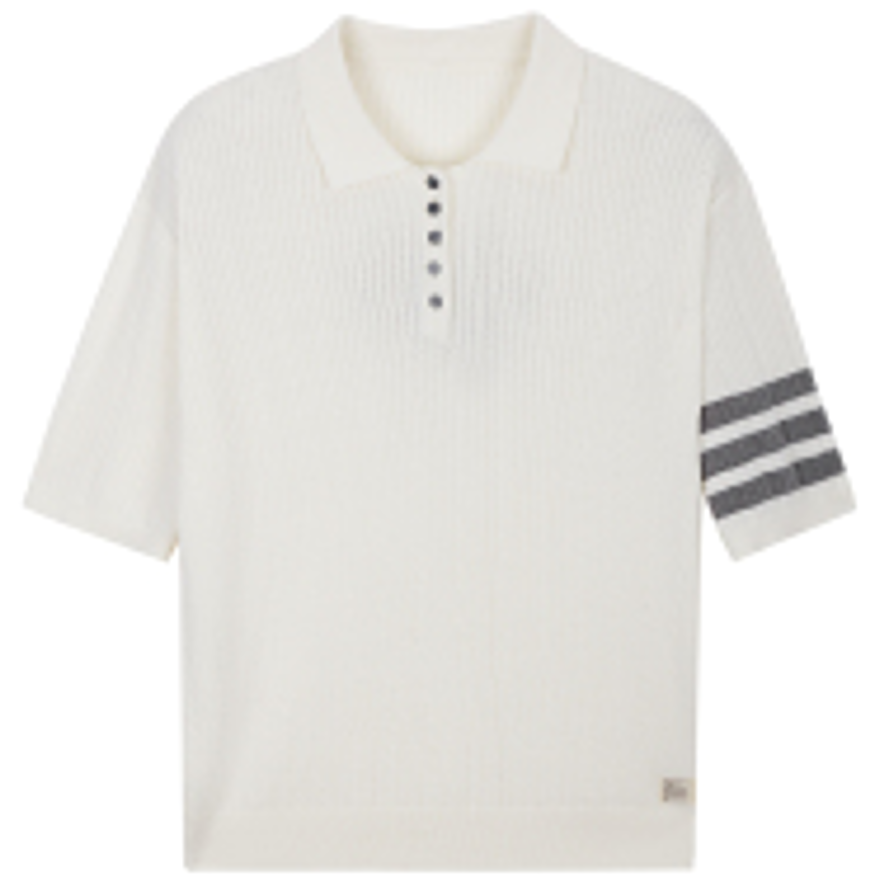 ICONSLAB简约条纹撞色针织短袖polo衫