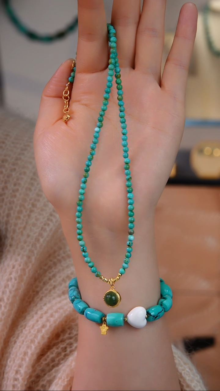 银S925镀金镶嵌绿松石项链多样性发货