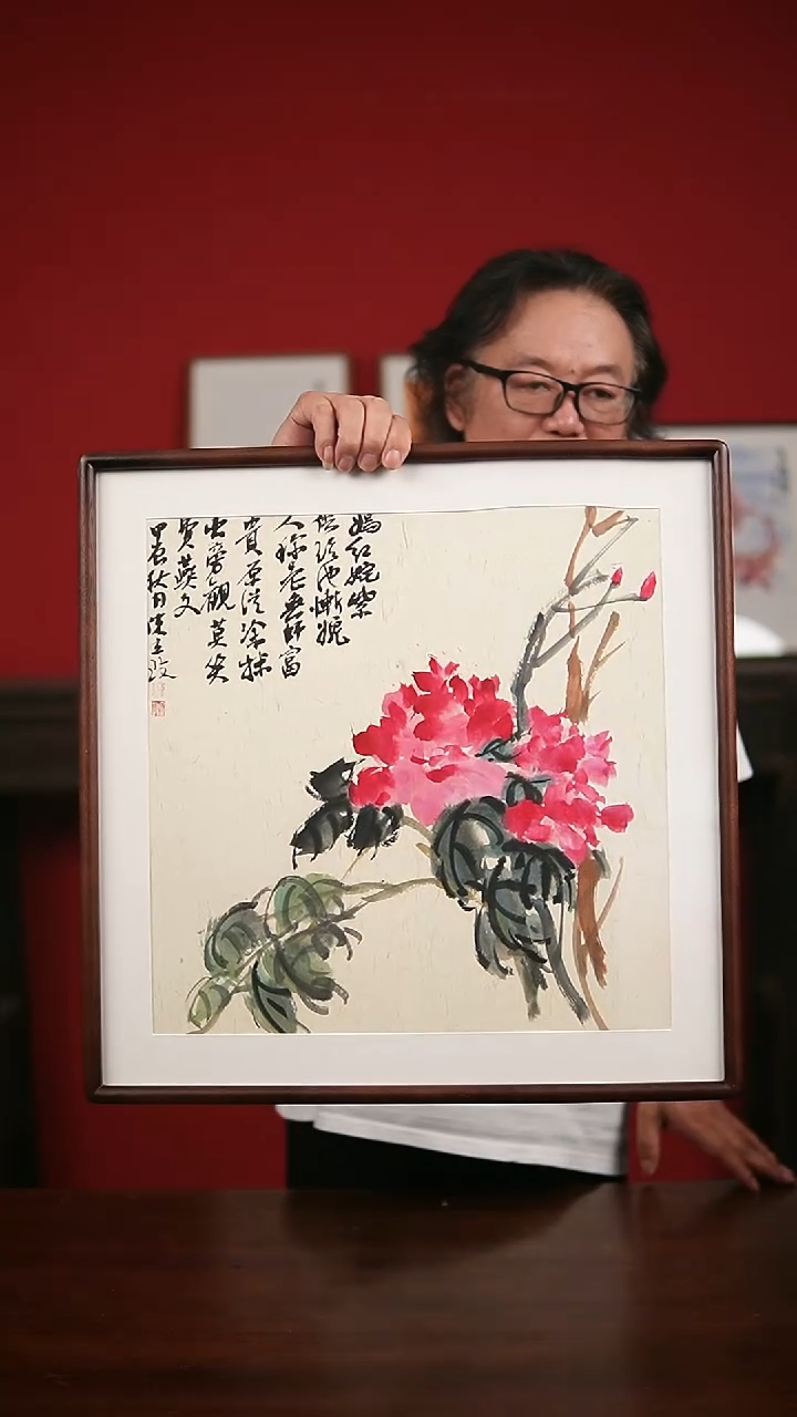 国画手写手绘-50*50实木框