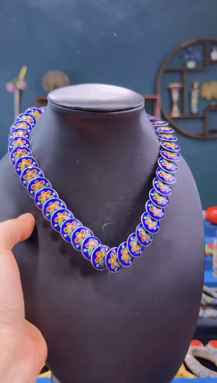 【闪购商品】非遗绝技 景泰蓝扁珠项链 宝蓝