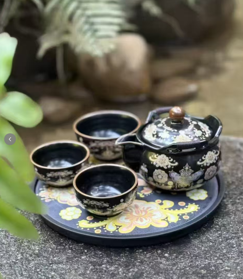 A0178-乌金【敦煌】宝瓶一壶三杯+茶盘39