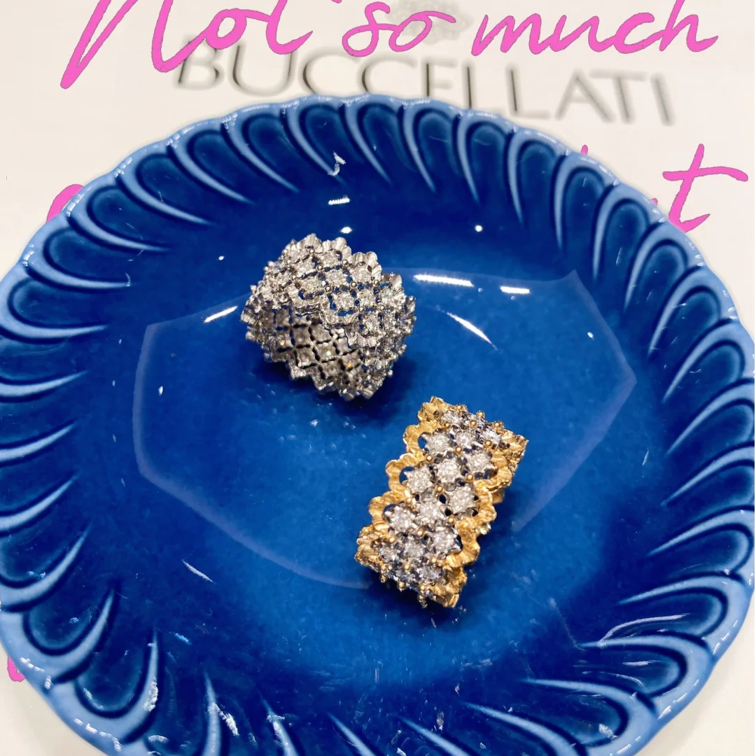 99新  小花6珊 布契拉提 ROMBI 宽版镂空戒指 满钻 18K黄金 54码