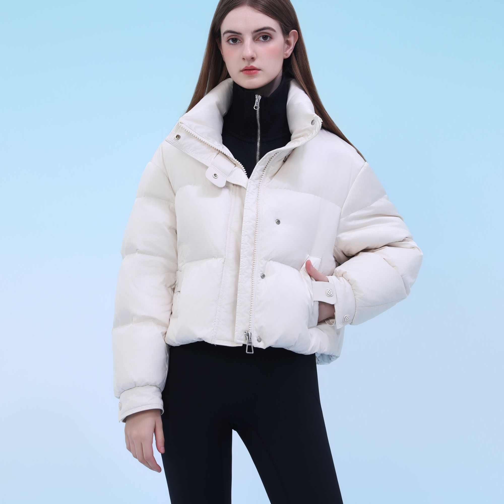 高充绒皮扣小短款羽绒服MT128