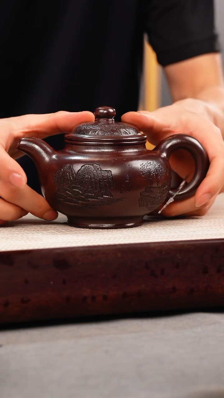 茶壶紫砂石红 掇只 观山