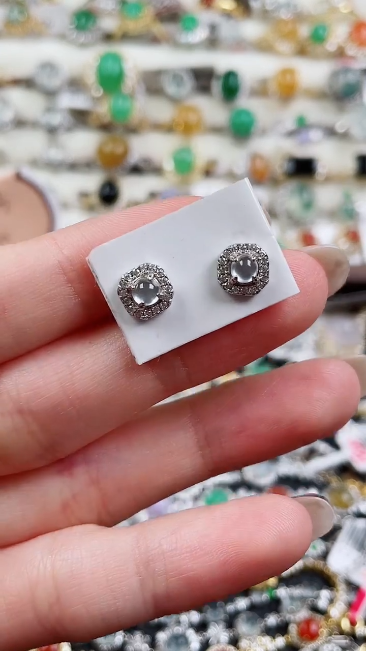 银S925镶嵌翡翠耳饰149