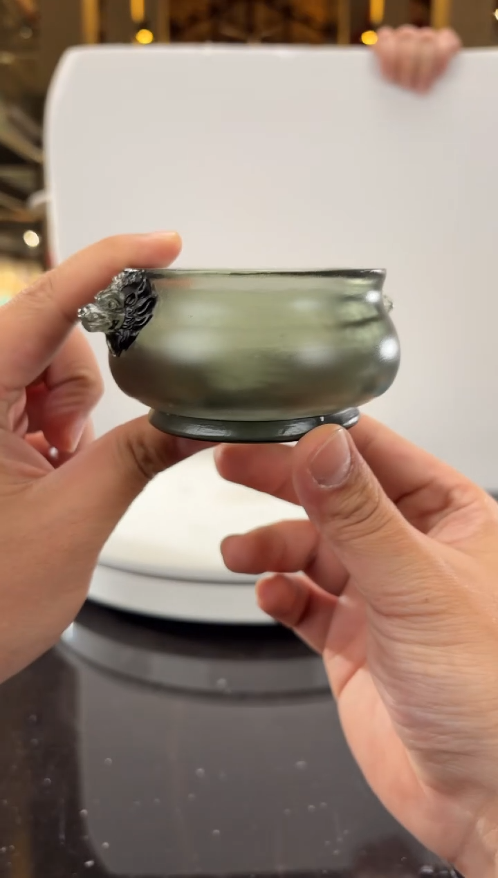 摆件知*灰色龙头宣德炉