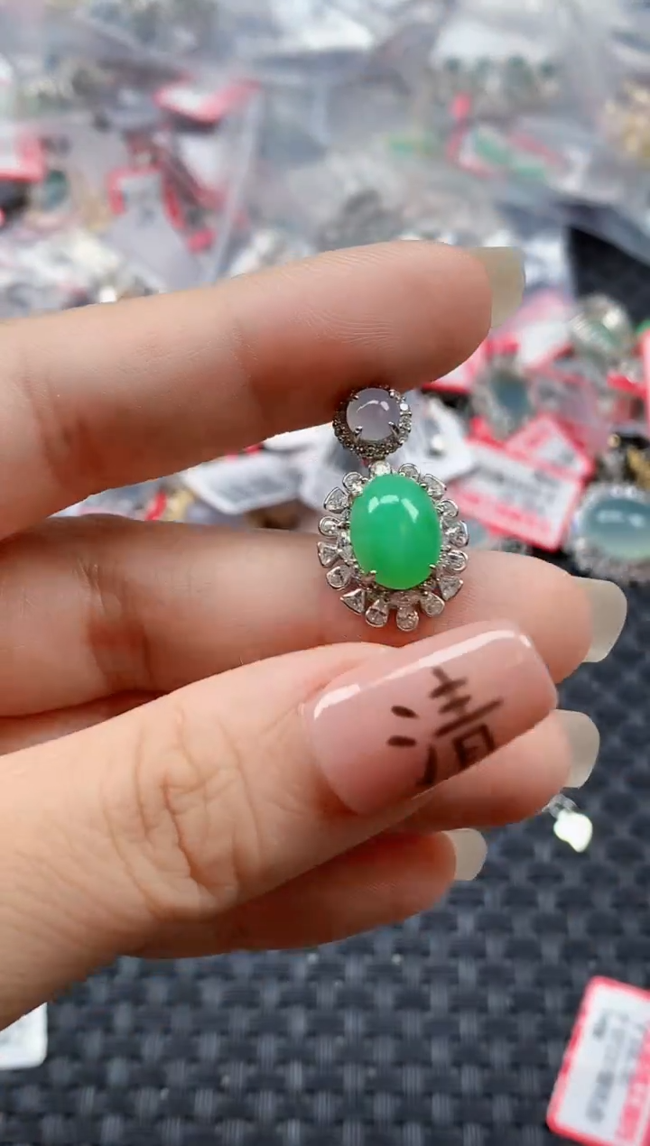 银S925镶嵌戒指翡翠天然A货缅甸翡翠
