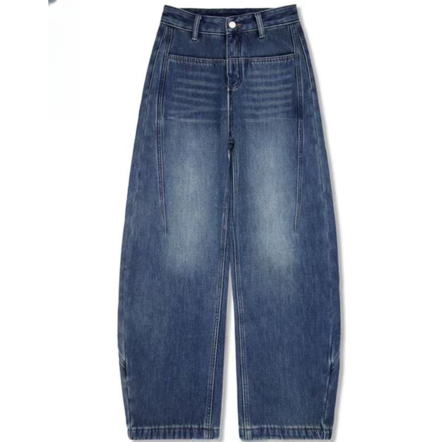 D-K02011牛仔裤弯刀女高腰宽松阔腿春款时尚设计款
