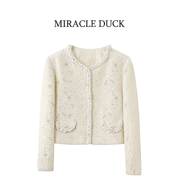 6号【香阀世家】秋冬新款气质圆领重工钉珠亮片小香风外套C1895