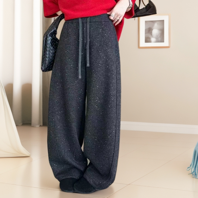 乖乖女装 2025冬季新款细闪欧货加绒加厚弯刀阔腿裤668