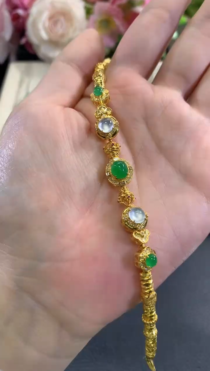 足金镶嵌手链翡翠b106  多样性一件发    