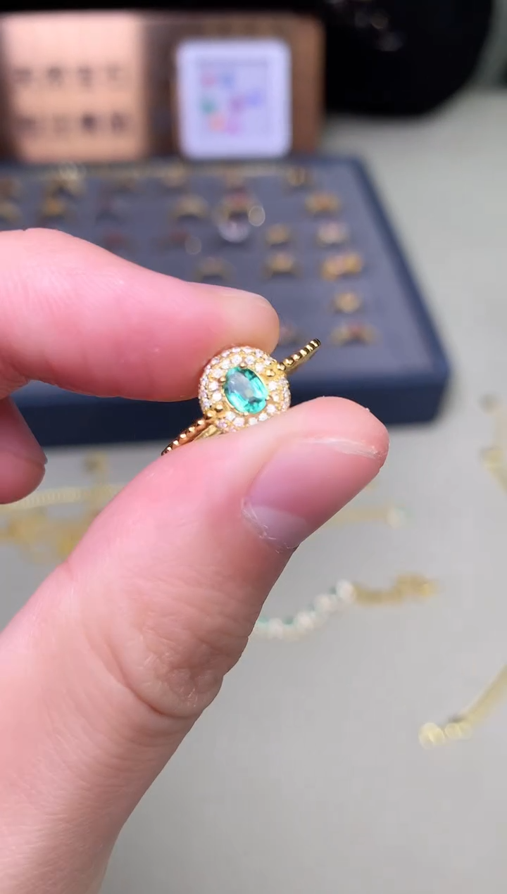 【闪购商品】祖母绿戒指银S925镶嵌戒指