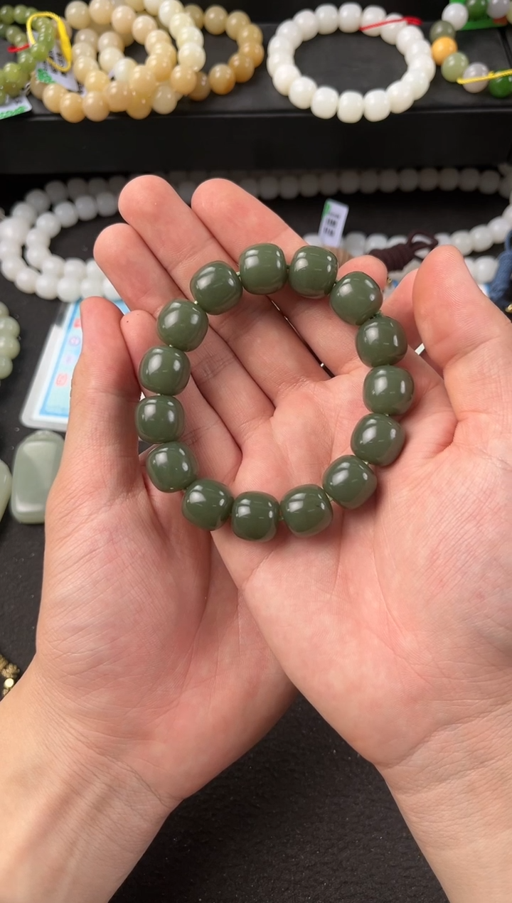 【闪购商品】和田玉手串未镶嵌若羌青黄口卡14老型微色差