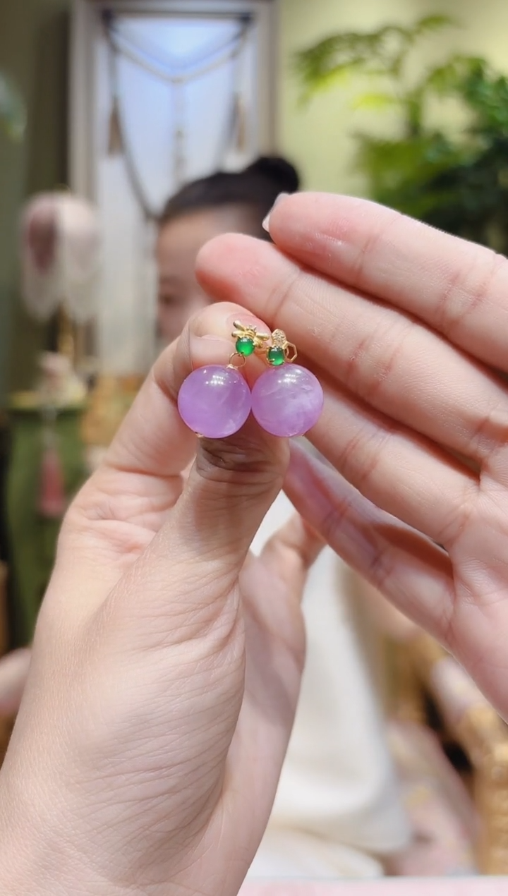 【闪购商品】锂辉石耳饰18K金镶嵌小蜜蜂紫锂辉耳饰1号