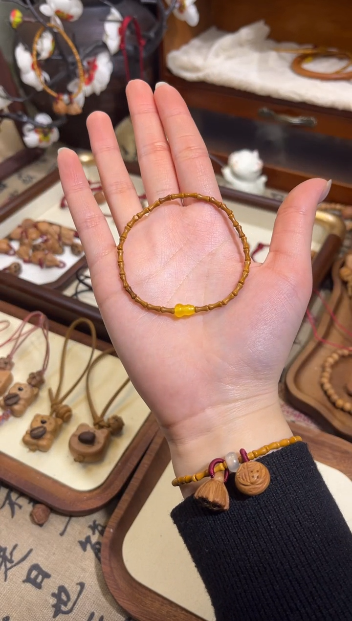 手串桃核【桃缘行】竹节「黄色葫芦」桃木桃核辟、挡、驱、护 备注手围