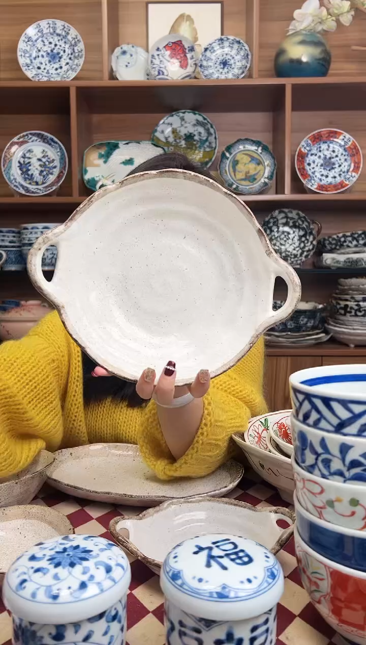 【闪购商品】瓷片渕茶粉引 中号锅型盘