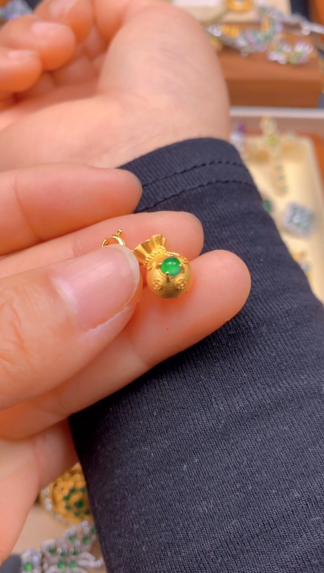 【闪购商品】翡翠吊坠(不含链)银S925镶嵌钱袋